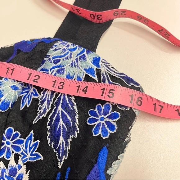 Imperfect NWT Dress the Population embroidered overlay blue floral medium dress - Picture 12 of 17